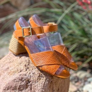 MARROQUI SANCHEZ Made In Spain Rope Espadrille Block Heel Sandals in Tan Leather